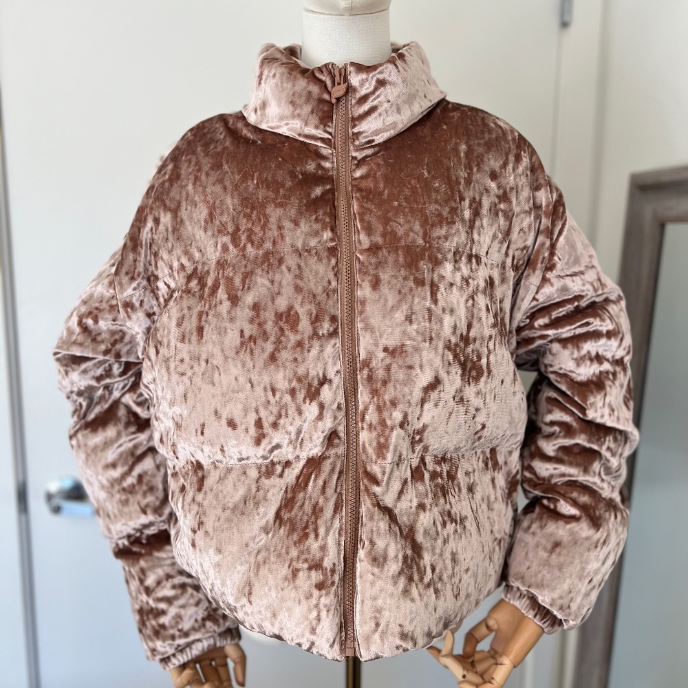 Crushed Velour Cropped Puffer Jacket NWT